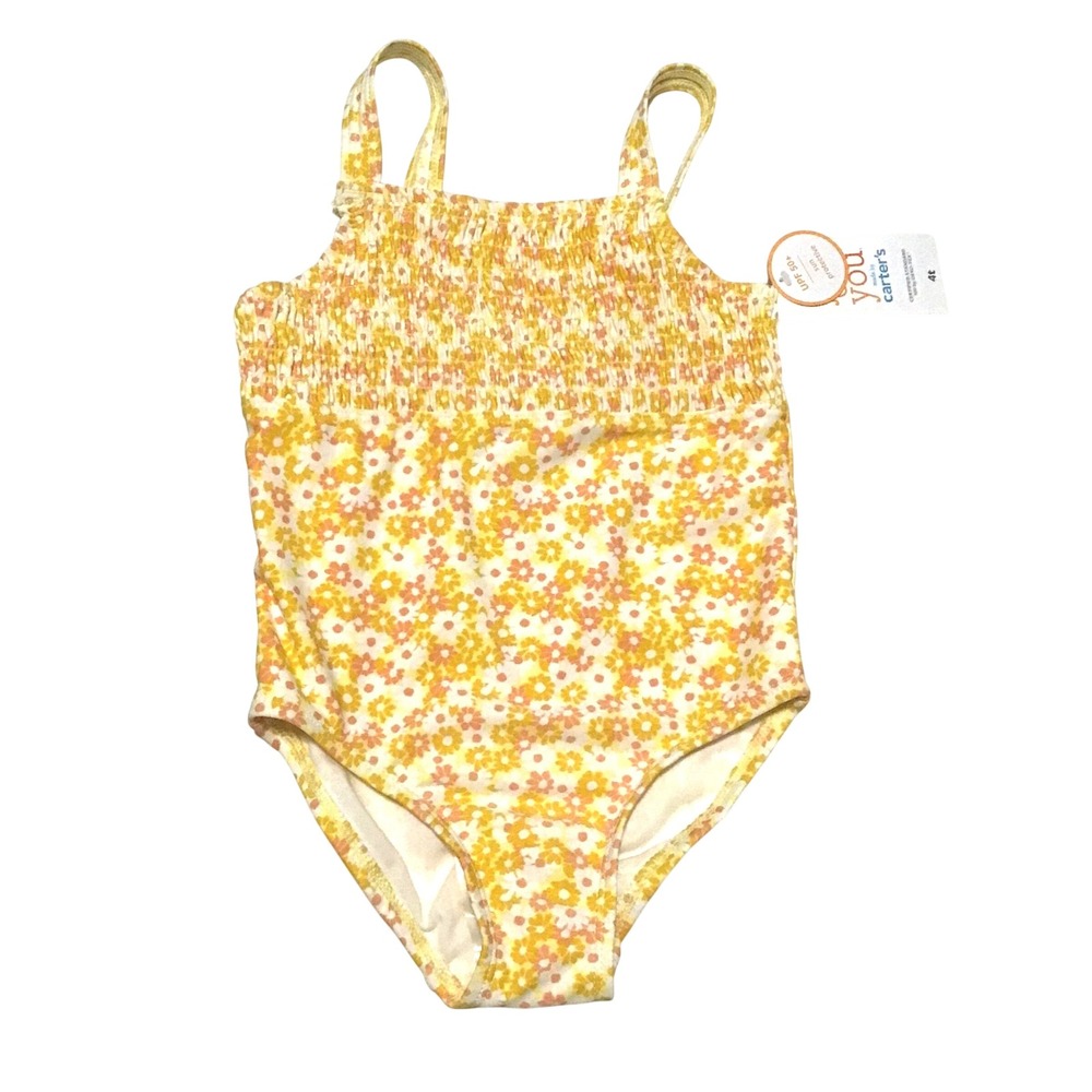 Just One You Carter's Girls Yellow Floral Smocked One Piece Swimsuit 4T 6N793410